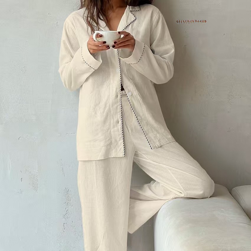Cotton Women Pajama Set Contra - Linen Shirt Breathable 评论和价格