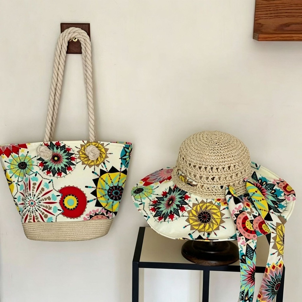 Boho Straw Sun Hat and Beach B - Bucket Hat Straw 评论和价格