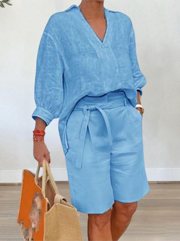 Women Suits Elegant Style Two  - Linen Shirt Breathable 评论和价格