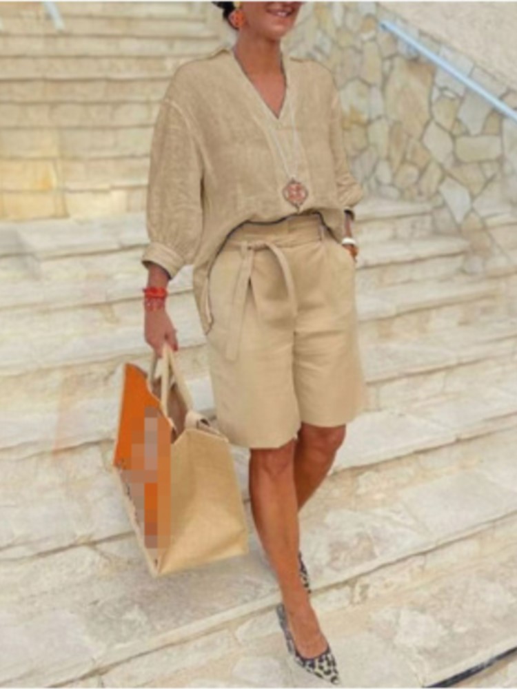 Women Suits Elegant Style Two  - Linen Shirt Breathable 评论和价格