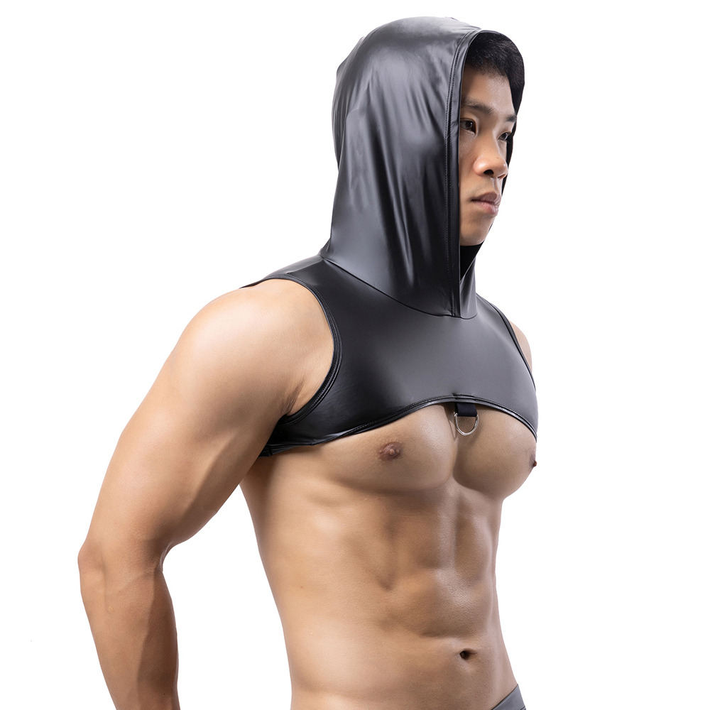 Men Faux Leather Hooded Fitnes - Tank Top Muscle 评论和价格