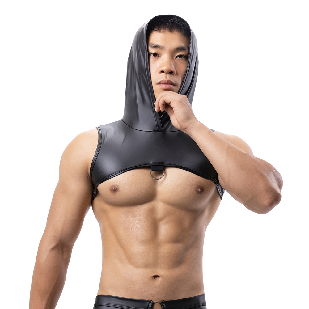 Men Faux Leather Hooded Fitnes - Tank Top Muscle 评论和价格