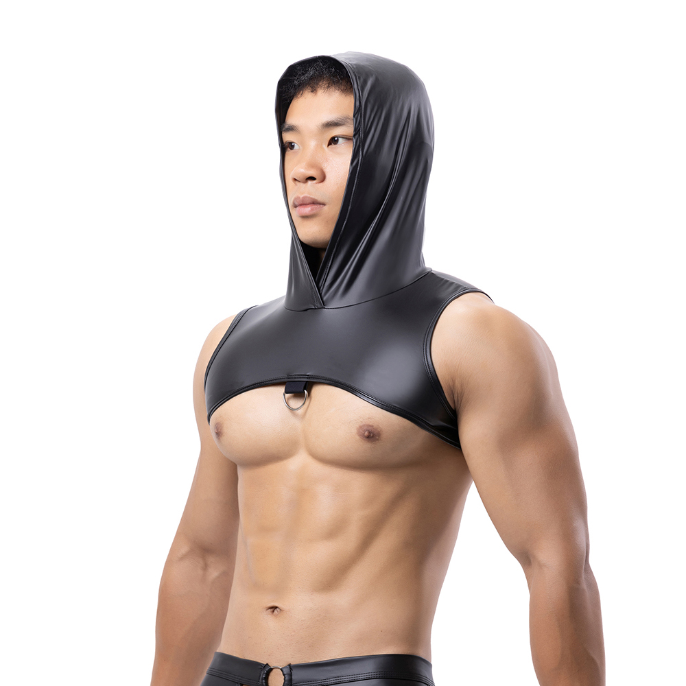 Men Faux Leather Hooded Fitnes - Tank Top Muscle 评论和价格